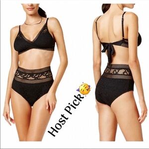 BECCA high waisted crocheted bathing suit - small - black